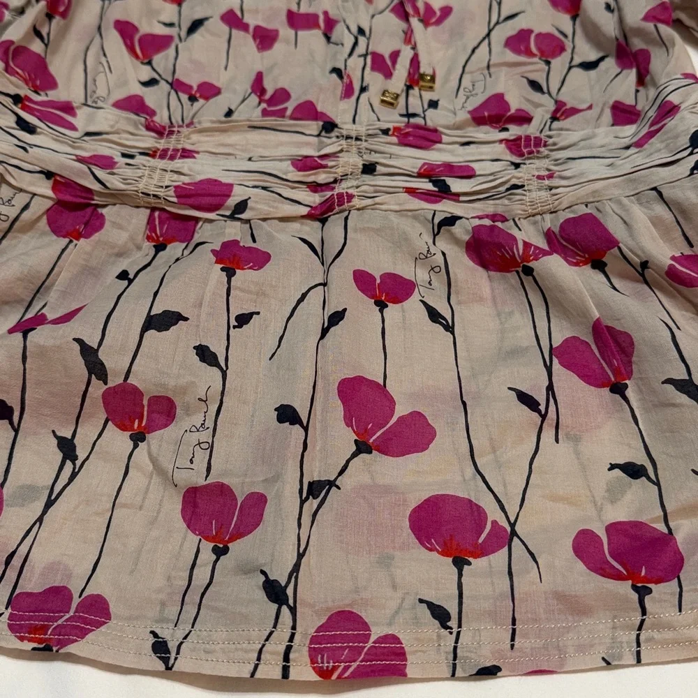 Tory Burch Pink Poppy and Cream Blouse Cotton size 6 never worn